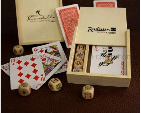 Promotion Playing Cards Poker Card Poker Set with Wood Dices in Pine Box