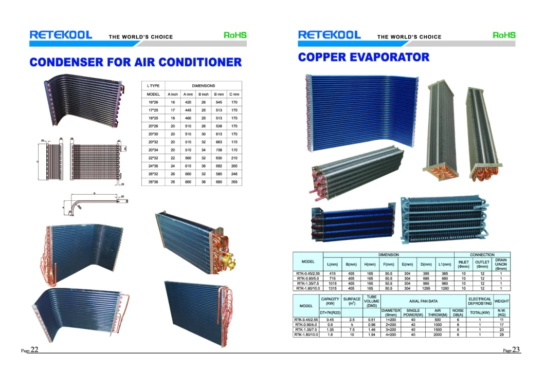 Copper Tube Aluminum Fin Evaporator Coil for Refrigerator &Freezer&Show Case