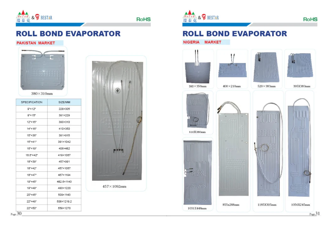 Refrigeration Freezer Fridge Aluminum Plate Roll Bond Evaporator Coil