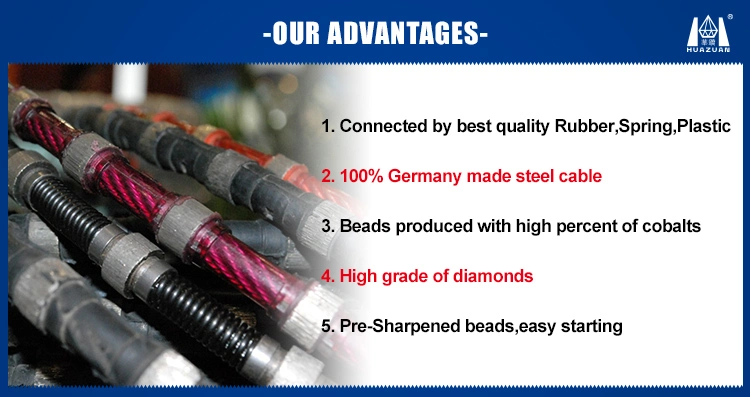 Dia 11-11.5 Marble Rubber Diamond Cutting Wire Rope Saw for Quarrying