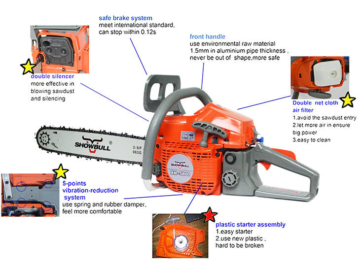 Factory Petrol Chainsaw 5800, Steel Gasoline Chainsaw Price