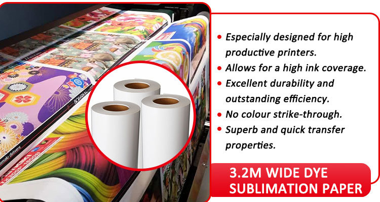 Dry Sublimation Paper Roll 126" 70GSM Instant Dry for Textile Printing