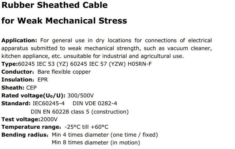 300/500V Rubber Sheathed Bare Flexible Copper Insulated Power Cable Flexible Copper Cable H05rn-F Factory Price Wire Cable