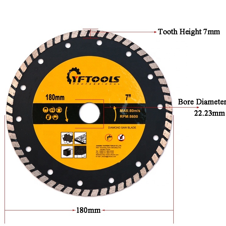 180 mm Hot Pressed Diamond Turbo Saw Blade for Cutting Granite Marble