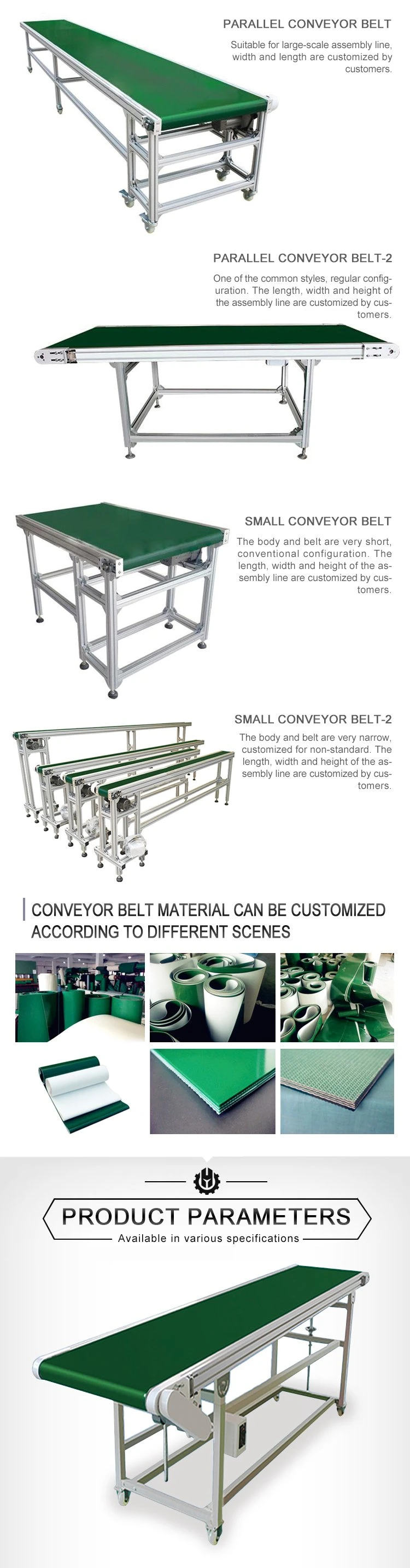 Small Size Belt Conveyor Machine Price B500 Parts Belt Conveyor Machine