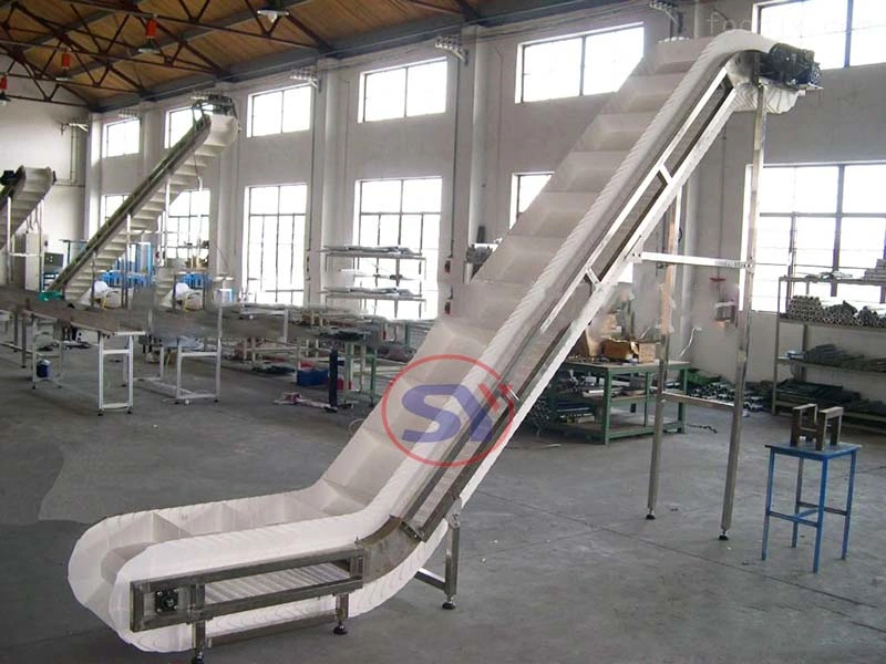Stainless Steel 304 Frame Rubber Sidewall Conveyor Belt Apron Conveyor