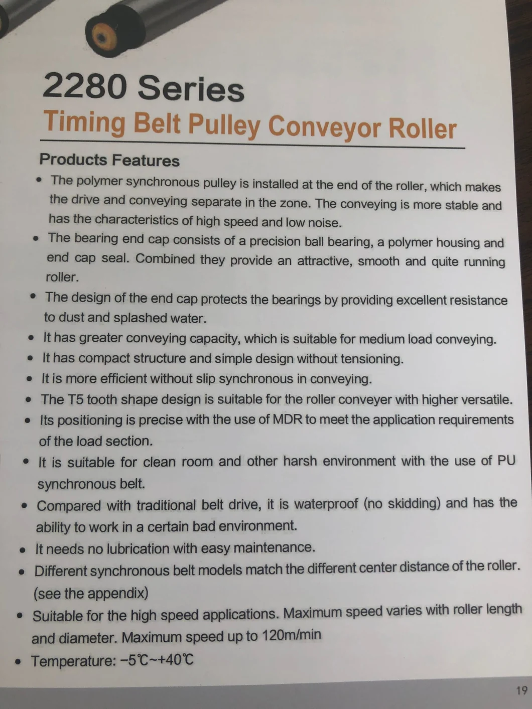 2280 Series Timing Belt Pulley Plastic Conveyor Roller
