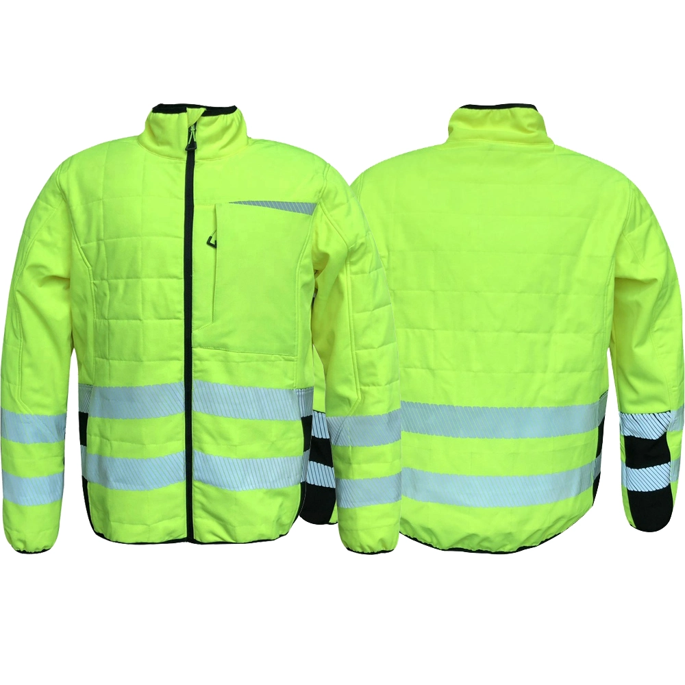 Hi Vis Two Tone Waterproof Breathable Polyester Mechanical Stretched Softshell Reflective Mens Winter Padded Safety Jacket