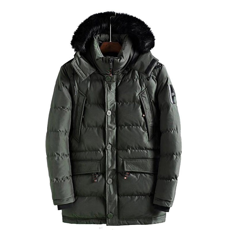 Winter Casual Long Style Hooded Cotton Padded Coat Men Windproof Men Parka Pockets Jackets