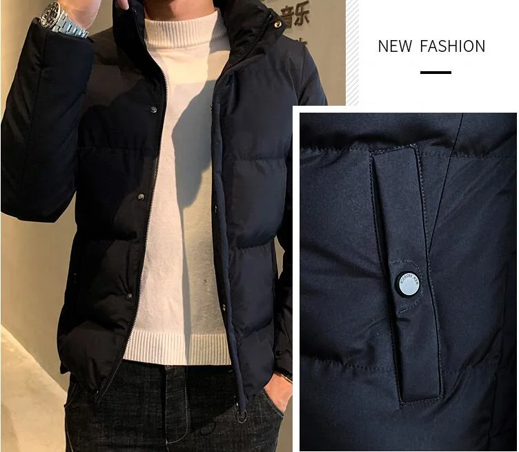 Men Warm Black Blue White Padded Winter Jacket 2019 Popular Puffer Stand Collar Down Jacket