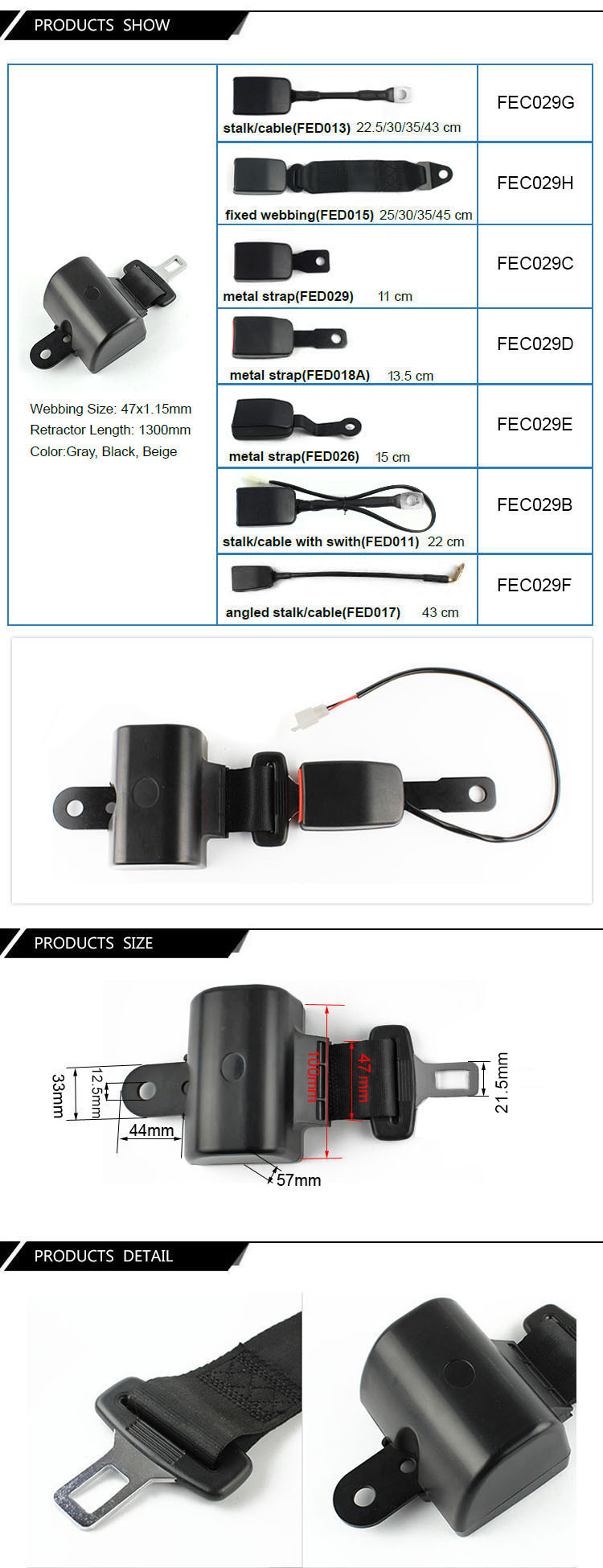 Fec029 2-Point Alr Car Seat Belt Self-Retracting Safety Belts