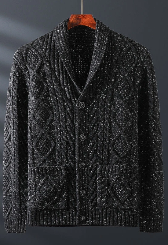Spring and Autumn Woolen Sweater Jacket Lapel Outside The Men Wear Thick Sweater Knitted Cardigan