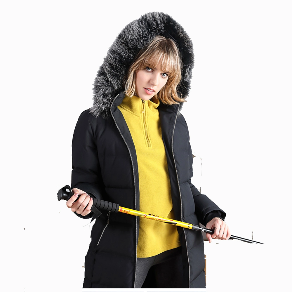 High Quality Women Down Jacket with Fur Hooded Padded Coat Women's Long Down Jacket