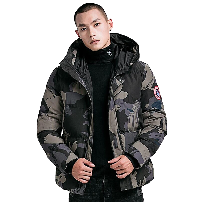 Winter Casual Camouflage Print Hooded Padded Jackets Men Windproof Men Parka Pockets Coats