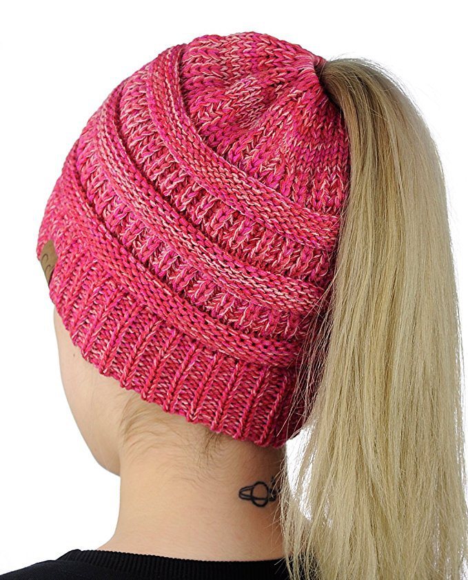 Outdoor Winter Warm Stretch Cable Knitted Ponytail Beanie Hat