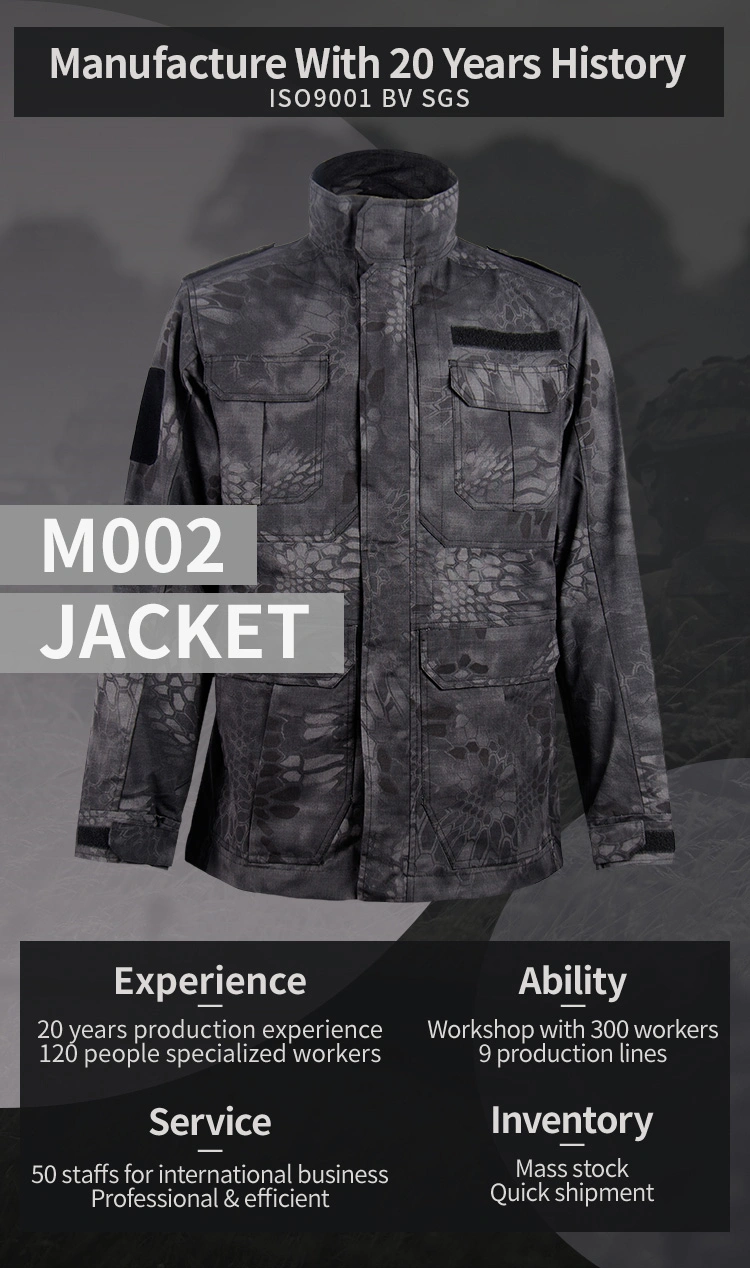 Custom Military Men's Tactical Jacket with Multi Zipped Pockets Black Python Windproof Jacket