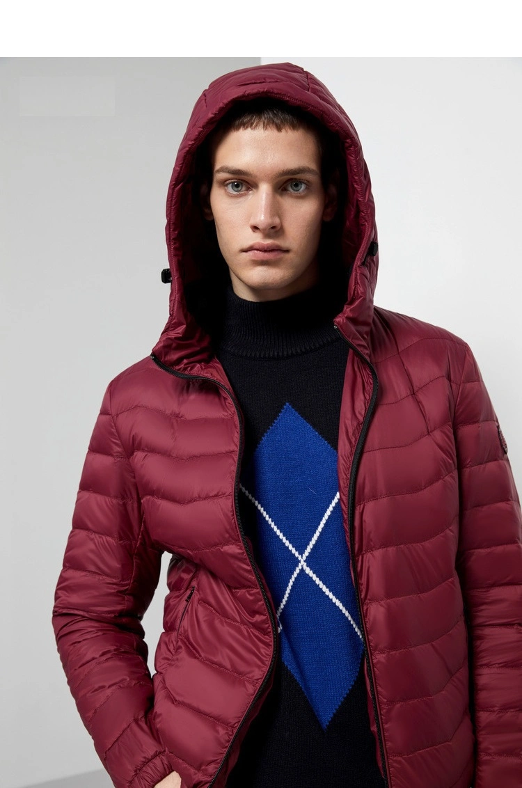 Stock Cheap Men Down Cotton Light Jacket with Hoodie for Winter