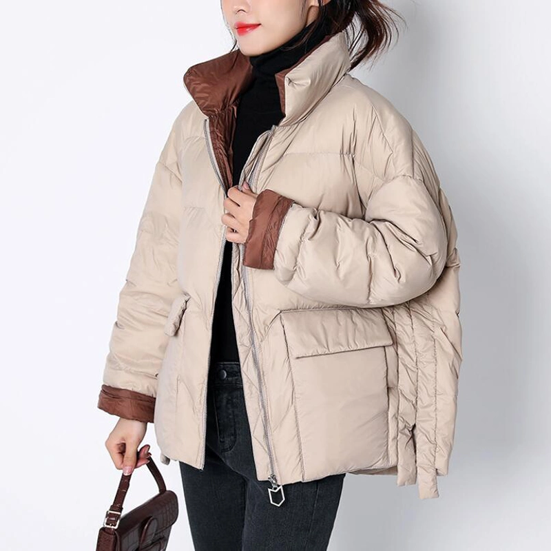 Fashion Solid Stand Collar Oversized Winter Autumn Female Puffer Jacket Parkas Short White Down Jackets