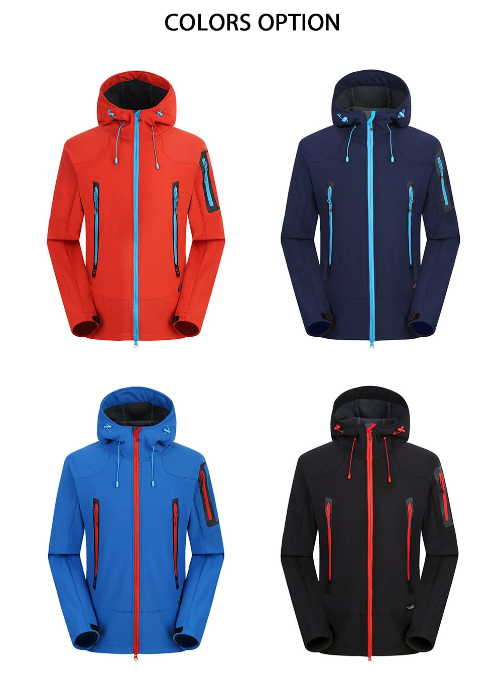 Wholesale Custom Outdoor Snowboard Ski Hooded Red Mens Softshell Jacket