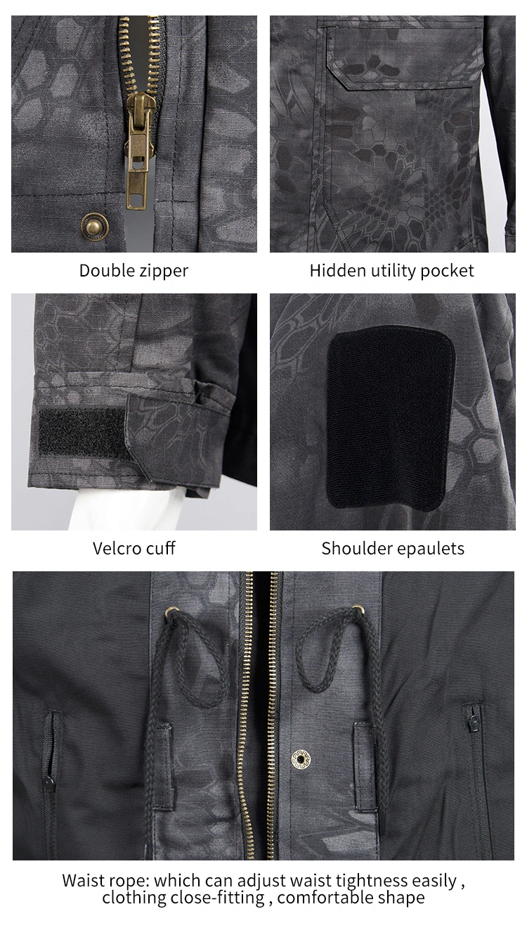 Custom Military Men's Tactical Jacket with Multi Zipped Pockets Black Python Windproof Jacket