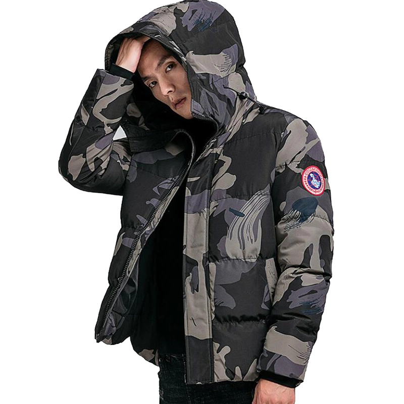 Winter Casual Camouflage Print Hooded Padded Jackets Men Windproof Men Parka Pockets Coats