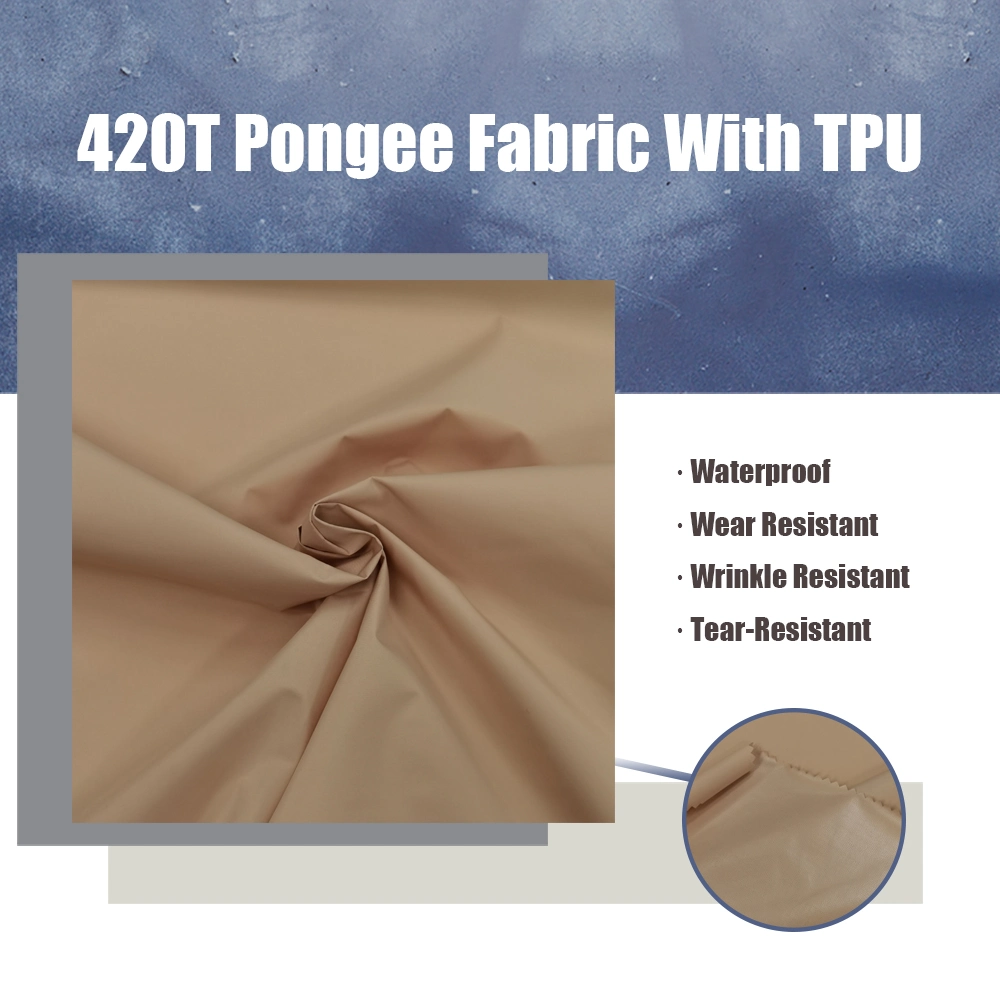 100% Polyester Pongee 420t Polyester Plain Woven Softshell Fabric with TPU Transparent Membrane Coated Waterproof Outdoor Jacket Raincoat Fabric