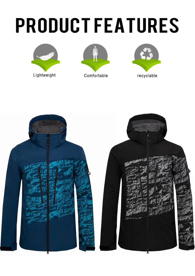 Men Softshell Breathable Hooded Outdoor Sport Print Workwear Jacket