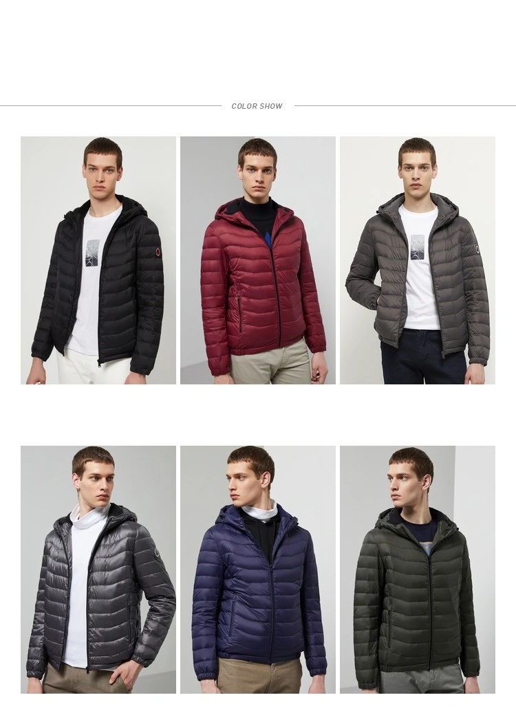 Stock Garment Men Outdoor Winter Light Down Cotton Jacket with Hoodie