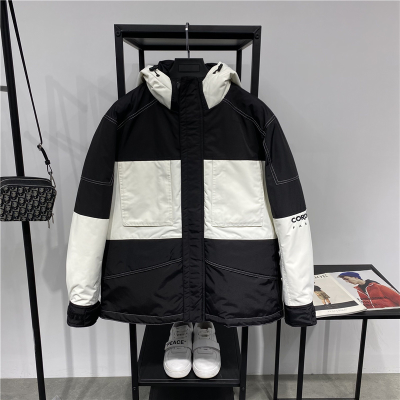 Winter New Color Contrast Windproof Multi-Pocket Overalls Down Jacket Men's Short Down Jacket