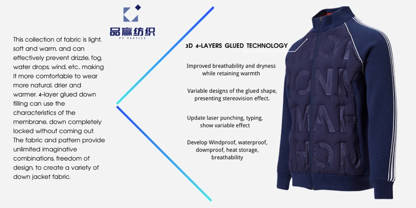 Lm2012 No Sewing Down Fabric 3 in 1 Layers Bonded Polyester Fabric for Garment Down Jacket