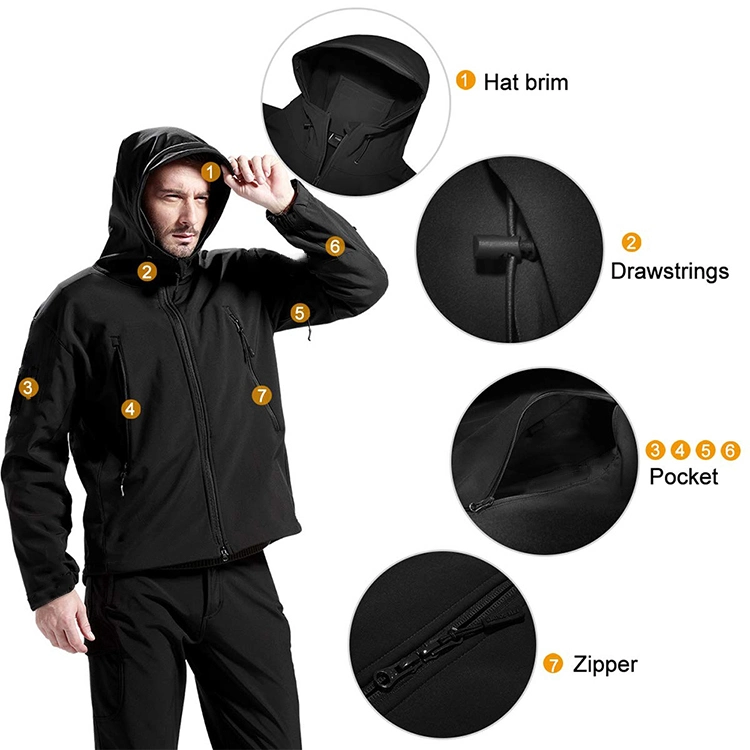 Waterproof Windproof Outdoor Casual Softshell Jacket with Hood for Men