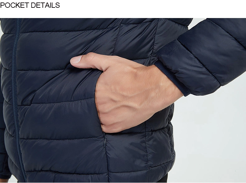 Winter Men Puffy Light Down Polyester Packable Zipper Jacket