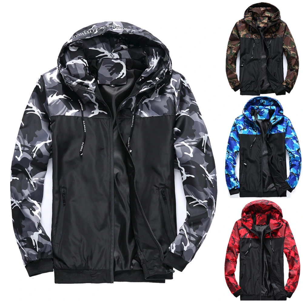 Wholesale New Mens Fashion Full Zip off Windbreaker Sport Hooded Camouflage Jacket