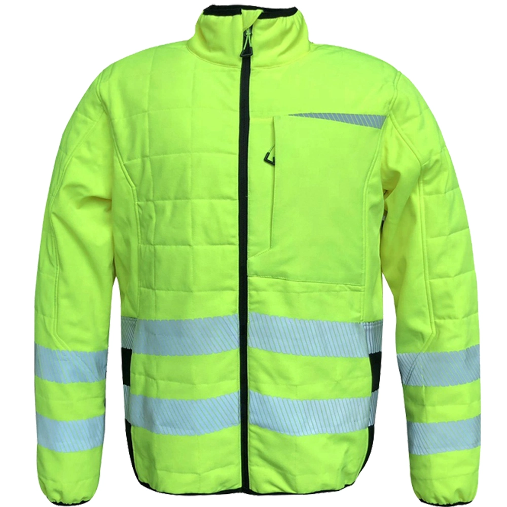 Hi Vis Two Tone Waterproof Breathable Polyester Mechanical Stretched Softshell Reflective Mens Winter Padded Safety Jacket