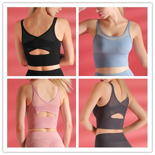 Mesh Stitching Sports Bra Beautiful Back Fitness Clothes Shock-Proof Sports Vest Yoga Clothes