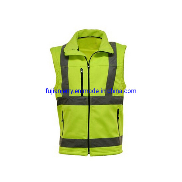 New Design Hi-Vis Mechanical Stretch Softshell Reflective Men's Safety Jacket with Detachable Sleeve