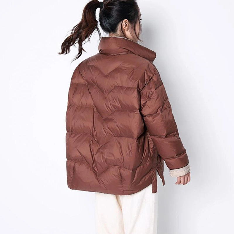 Fashion Solid Stand Collar Oversized Winter Autumn Female Puffer Jacket Parkas Short White Down Jackets