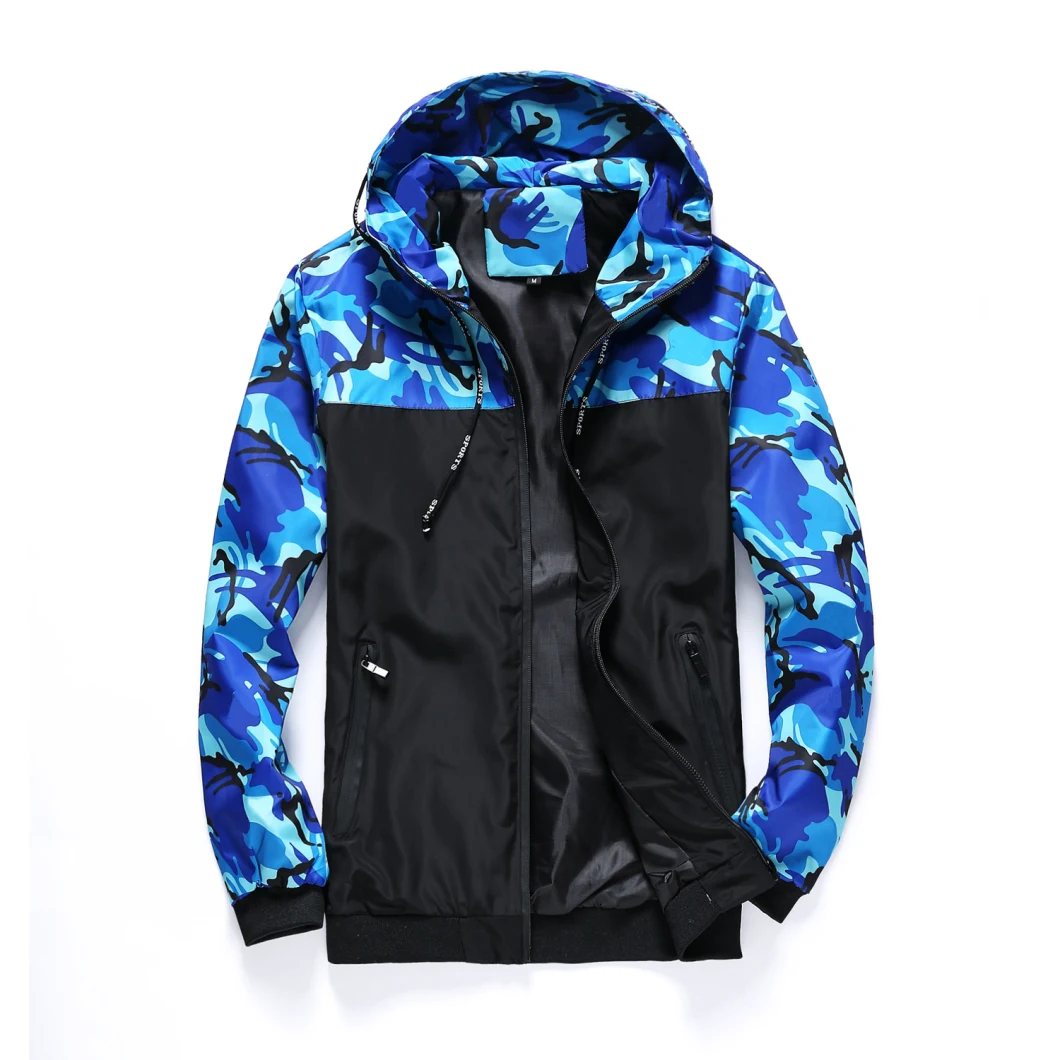 Wholesale New Mens Fashion Full Zip off Windbreaker Sport Hooded Camouflage Jacket