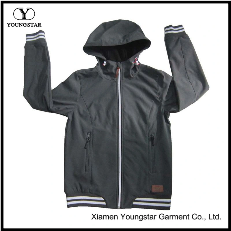 Ys-1068 Boys Mens Black Waterproof Breathable Microfleece Hooded Softshell Jacket