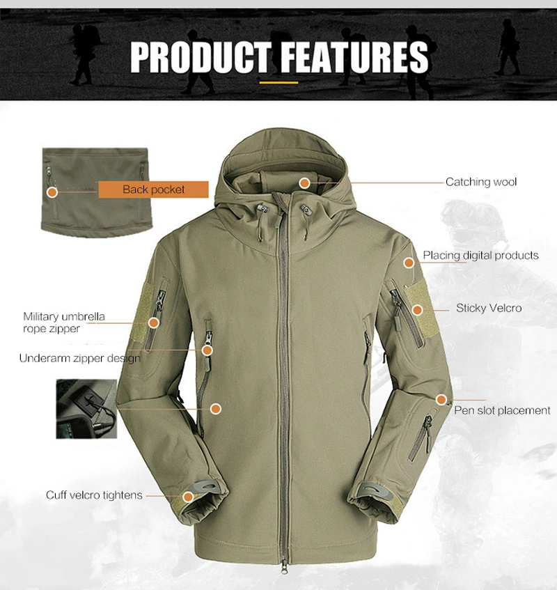 Windbreaker Softshell Army Camouflage Tactical Combat Hooded Outdoor Men Jacket