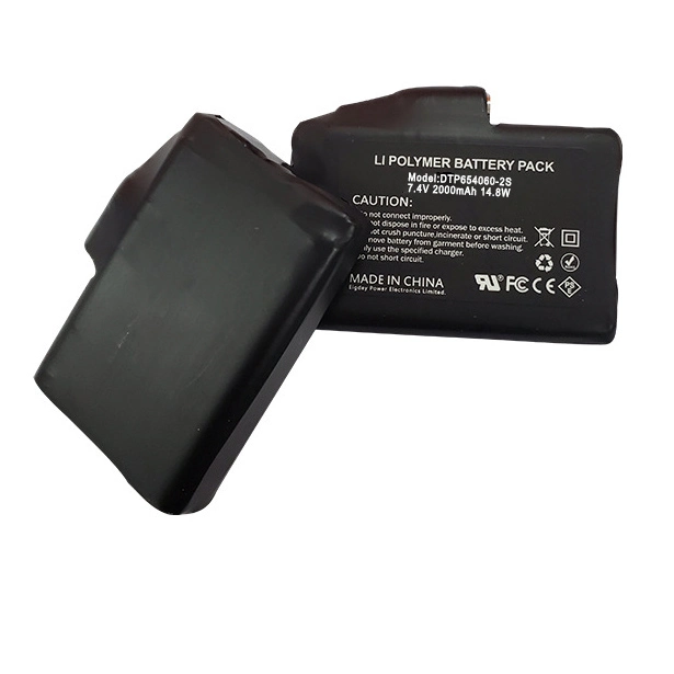 Dtp 654060-2s 7.4V 2000mAh Li Polymer Battery for Heated Jacket, Clothing, Heated Gloves