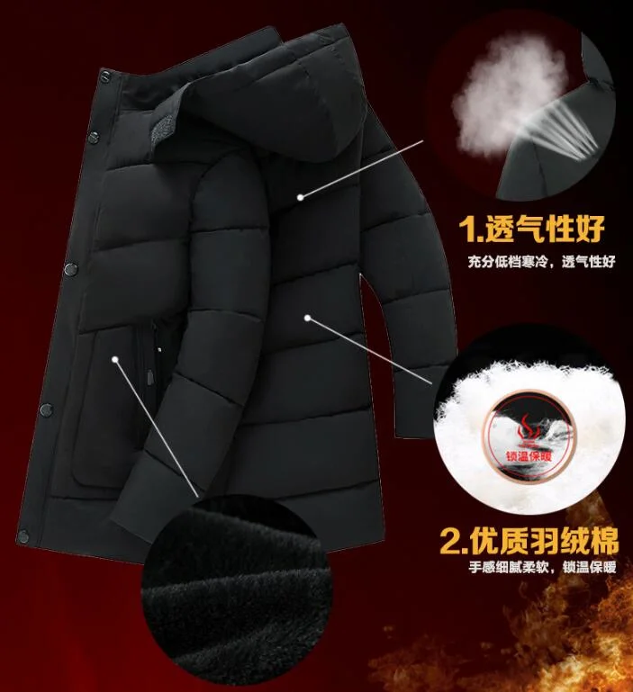 Men Polyester Puffer Cotton Padded Jacket Winter Thick Coat Long Outdoor Down Jacket Coat with Wool PUR Hood