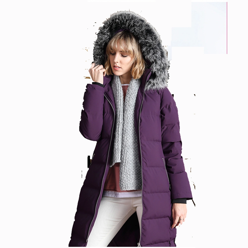 High Quality Women Down Jacket with Fur Hooded Padded Coat Women's Long Down Jacket
