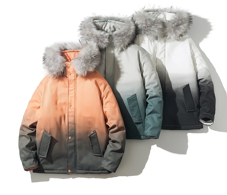 Outdoor Gradient Color Winter Nylon Down Jacket Adult's Puffy Down Jackets with Fur