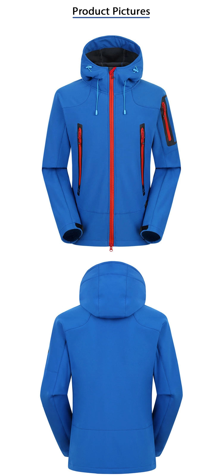 Thermal Custom Outdoor Ski Black Mens Softshell Jacket with Hood