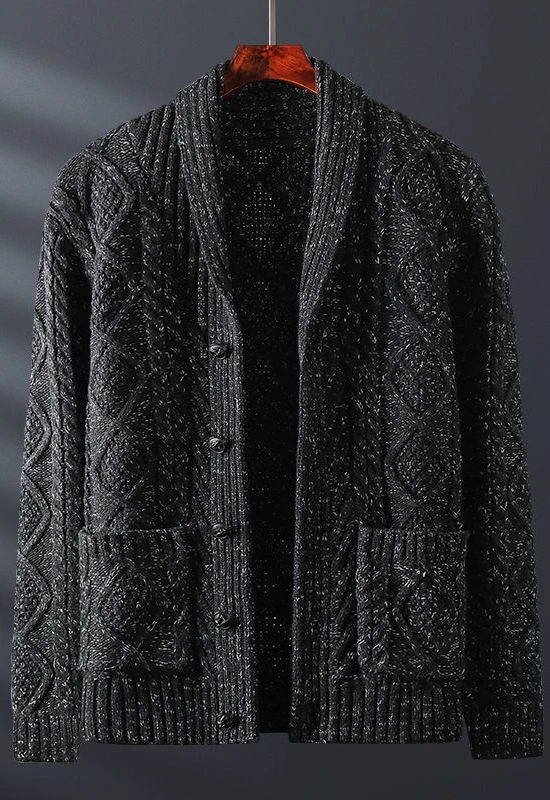 Spring and Autumn Woolen Sweater Jacket Lapel Outside The Men Wear Thick Sweater Knitted Cardigan