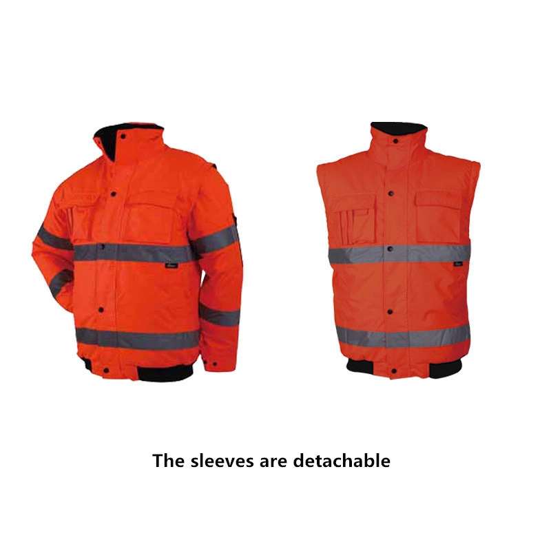 Men's Winter Safety Hi Vis Reflective Workwear Reflect Working Jacket with Removable Detachable Sleeve