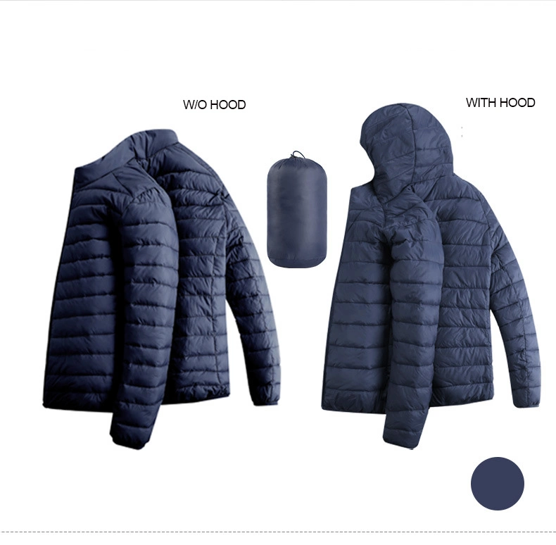 Winter Men Puffy Light Down Polyester Packable Zipper Jacket
