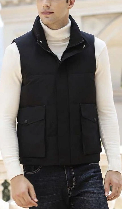 Men Black Puffer Vest Jacket Coats Sleeve Zipper Down Jacket