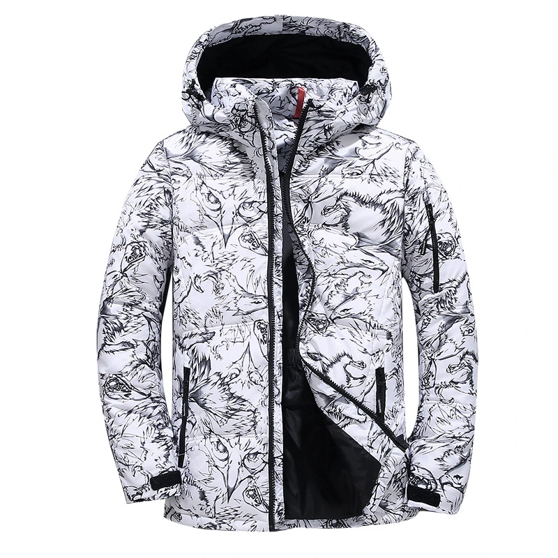 Full Printed Hooded Down Jacket Winter Mens Puffer Jacket Ultralight Mens Down Winterbreaker Duck Down Coat